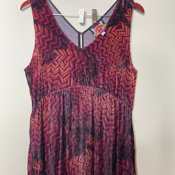 Johnny Was Belle Burgundy Pink Velvet Sleeveless Tank Midi Dress sz M - Picture 4 of 7